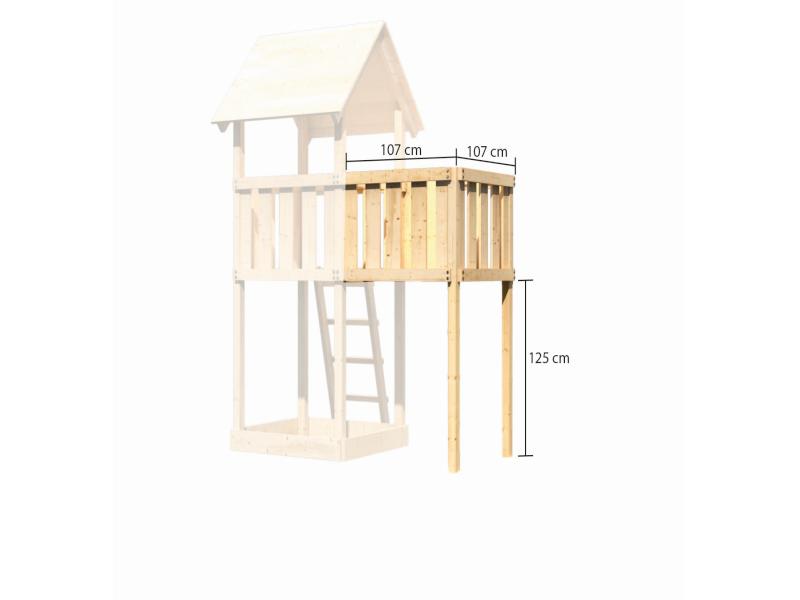 Karibu Spielturm Lotti Satteldach + Rutsche blau + Doppelschaukel Klettergerüst + Anbauplattform + K