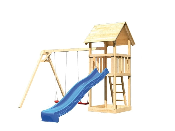 Karibu Spielturm Lotti Set mit Doppelschaukel und Rutsche in blau