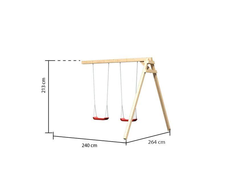 Karibu Spielturm Luis Satteldach + Rutsche blau + Doppelschaukel + Netzrampe