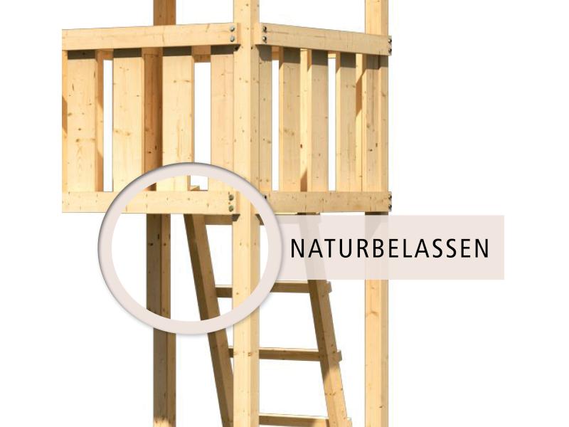 Karibu Spielturm Luis Satteldach + Rutsche blau + Doppelschaukel + Kletterwand