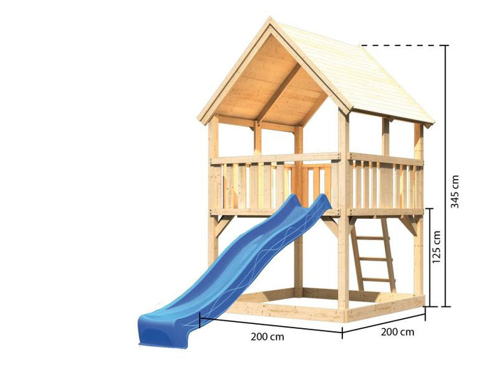 Karibu Spielturm Luis Satteldach + Rutsche blau