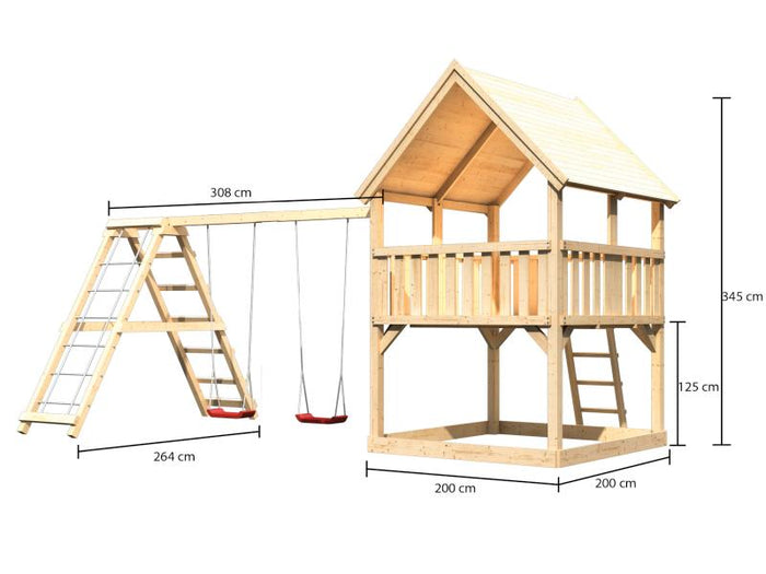 Karibu Spielturm Luis Satteldach + Doppelschaukelanbau Klettergerüst