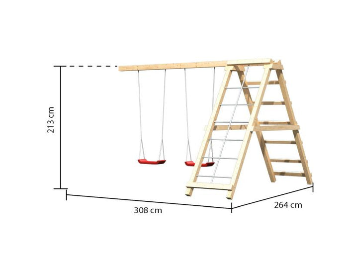 Karibu Spielturm Luis Satteldach + Doppelschaukelanbau Klettergerüst