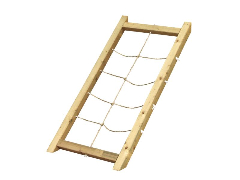 Karibu Spielturm Luis Satteldach + Doppelschaukelanbau Klettergerüst + Netzrampe