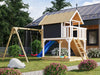 Karibu Stelzenhaus Fidel in grau + Rutsche blau + Doppelschaukelanbau