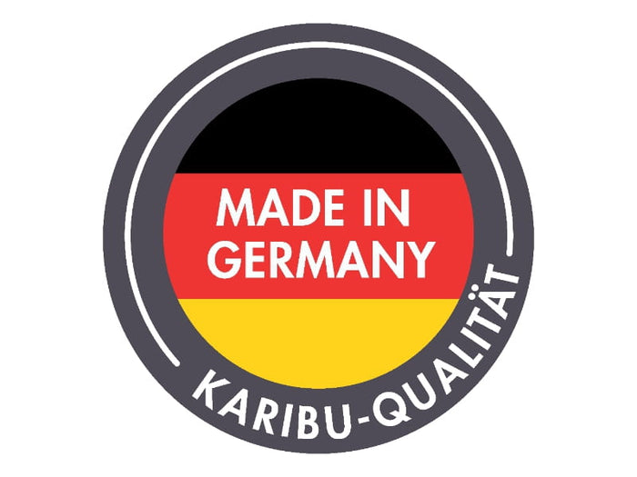 Karibu Stelzenhaus Fidel naturbelassen + Rutsche rot + Doppelschaukelanbau + Klettergerüst und Netzr