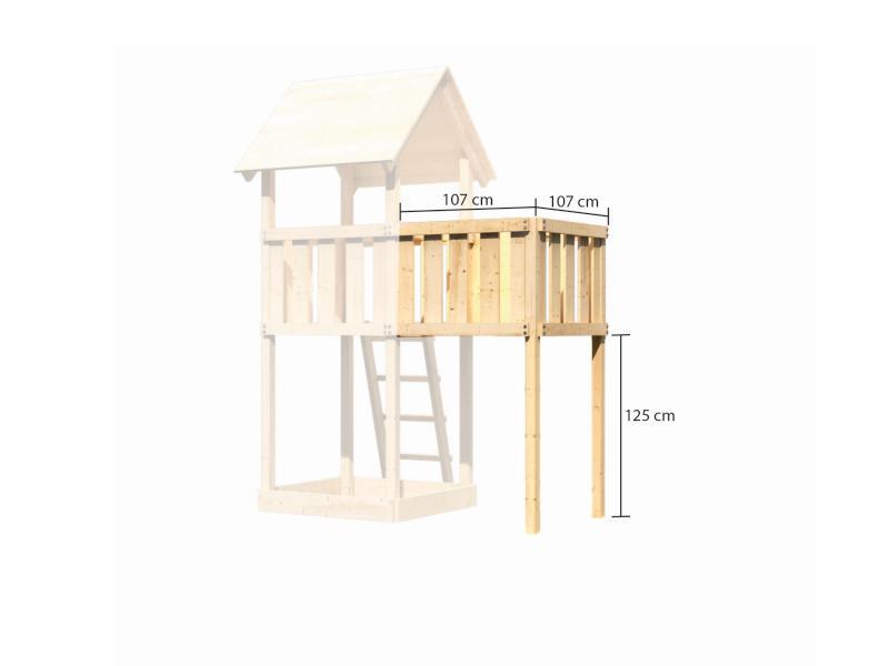 Karibu Stelzenhaus Frieda + Rutsche rot + Doppelschaukel + Anbauplattform