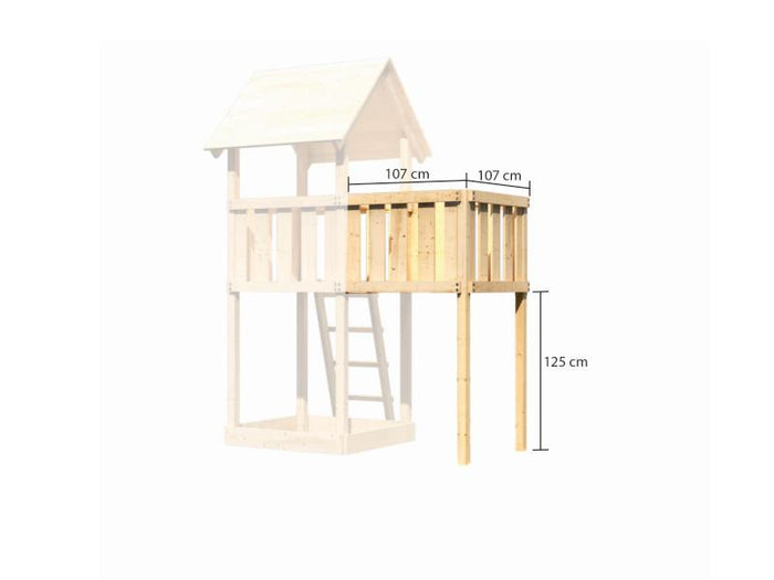 Karibu Stelzenhaus Frieda + Rutsche rot + Doppelschaukel + Anbauplattform
