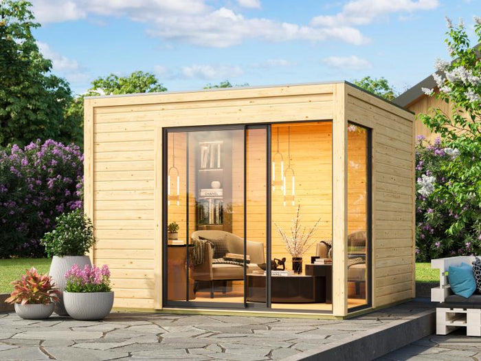 Karibu Studio Dice 1 natur 38 mm, inkl. Fußboden und selbstklebende Dachfolie