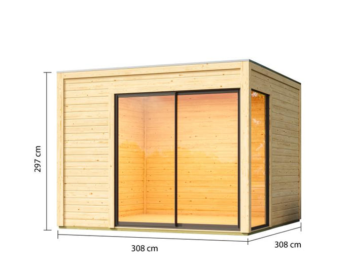 Karibu Studio Dice 1 natur 38 mm, inkl. Fußboden und selbstklebende Dachfolie