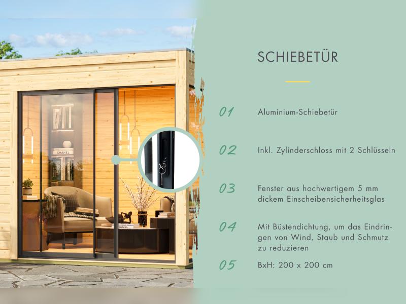 Karibu Studio Dice 1 natur 38 mm, inkl. Fußboden und selbstklebende Dachfolie