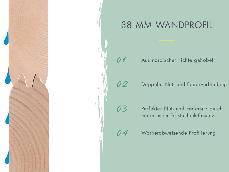 Karibu Studio Dice 1 natur 38 mm, inkl. Fußboden und selbstklebende Dachfolie