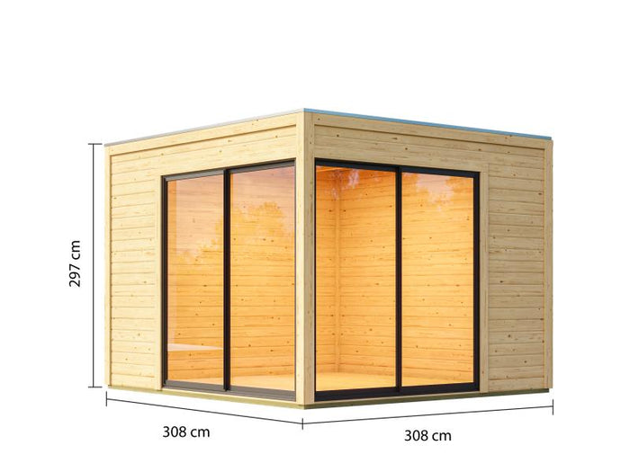 Karibu Studio Dice 3 natur 38 mm, inkl. Fußboden und selbstklebende Dachfolie