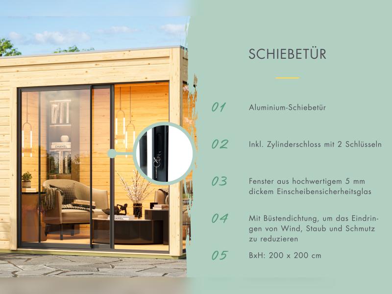 Karibu Studio Dice 3 natur 38 mm, inkl. Fußboden und selbstklebende Dachfolie