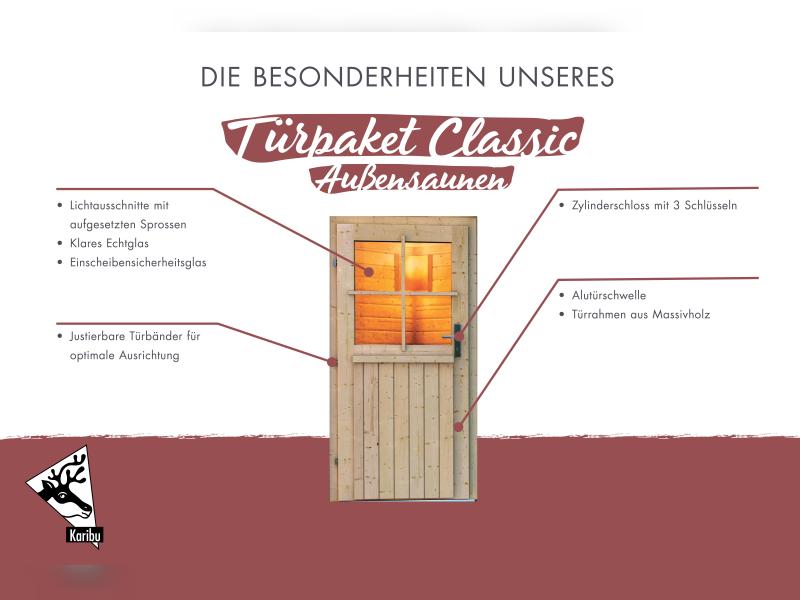 Karibu Türpaket Außensauna Klassisch, naturbelassen,  40 mm Saunahäuser