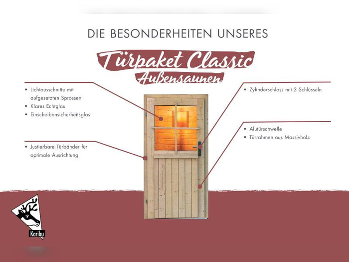 Karibu Türpaket Außensauna Klassisch, naturbelassen,  40 mm Saunahäuser