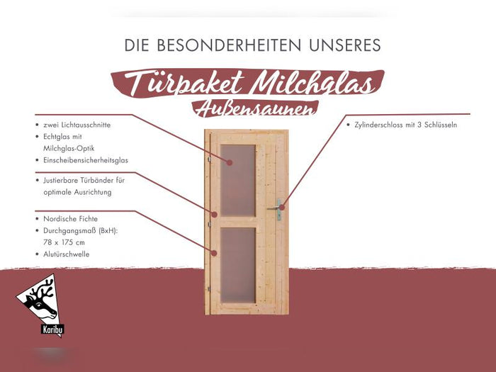 Karibu Türpaket Außensauna Milchglasoptik 40 mm Saunahäuser