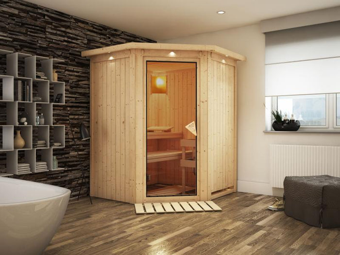 Larin - Karibu Sauna ohne Ofen - mit Dachkranz -