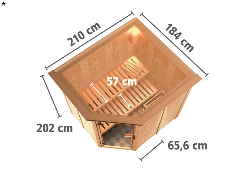 Lilja - Karibu Sauna Plug & Play 3,6 kW Bio Ofen, ext. Steuerung - mit Dachkranz - Klarglas Ganzglas