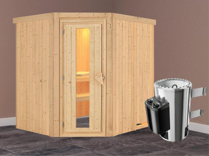 Lilja - Karibu Sauna Plug & Play 3,6 kW Ofen, int. Steuerung - ohne Dachkranz - Energiespartür