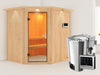 Lilja - Karibu Sauna Plug & Play inkl. 3,6 kW-Bioofen - mit Dachkranz -