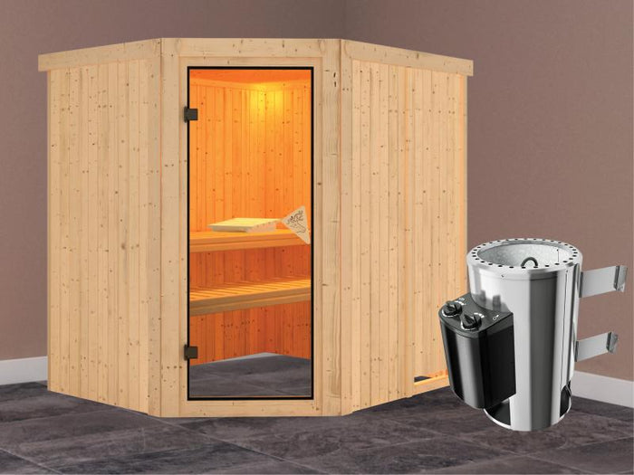 Lilja - Karibu Sauna Plug & Play inkl. 3,6 kW-Ofen - ohne Dachkranz -