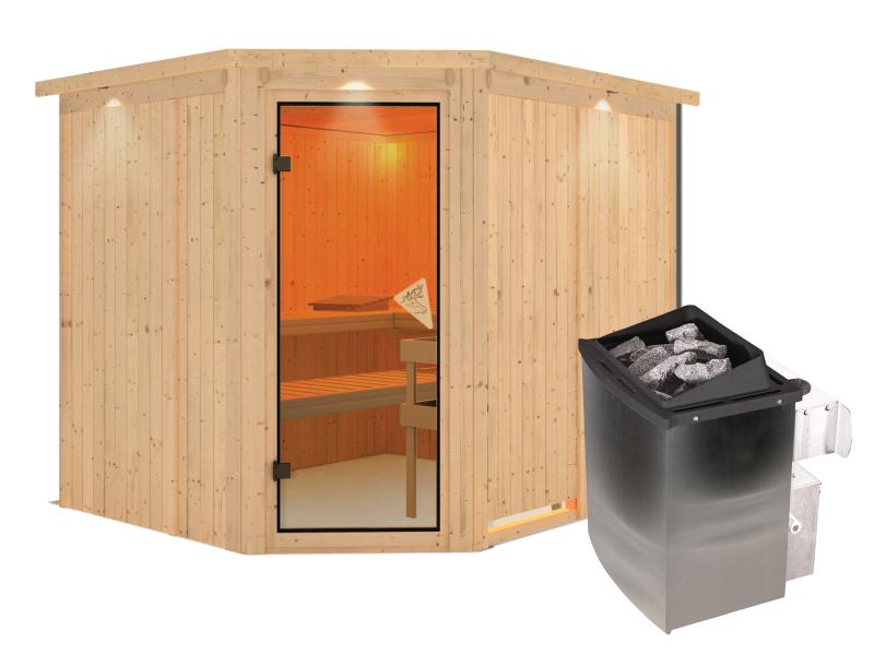 Malin - Karibu Sauna inkl. 9-kW-Ofen - mit Dachkranz -