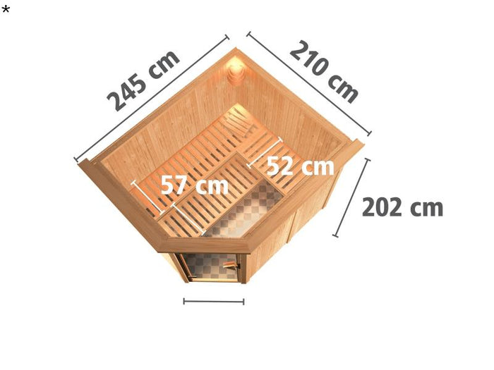 Malin - Karibu Sauna inkl. 9-kW-Ofen - mit Dachkranz -