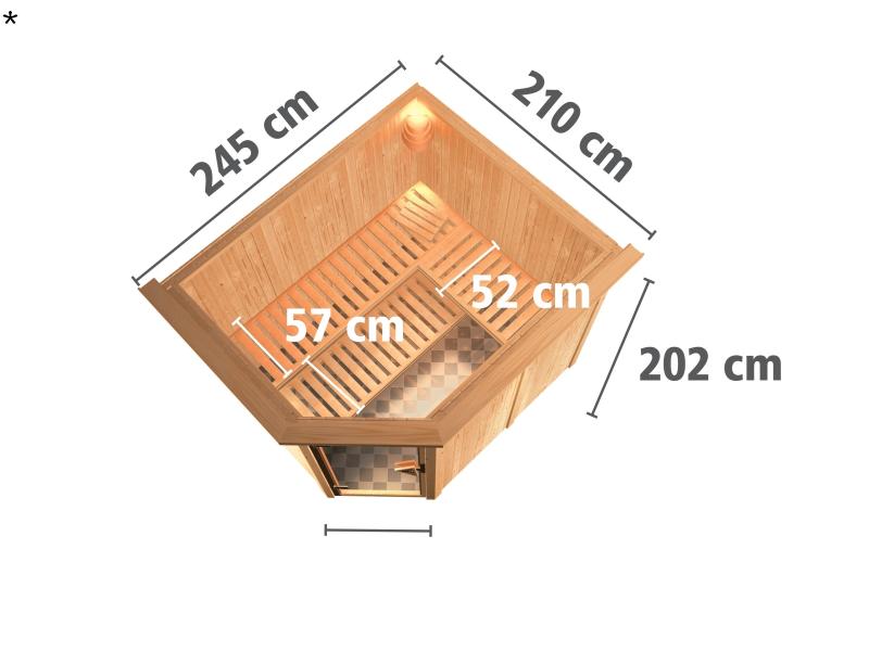 Malin - Karibu Sauna inkl. 9-kW-Ofen - mit Dachkranz -