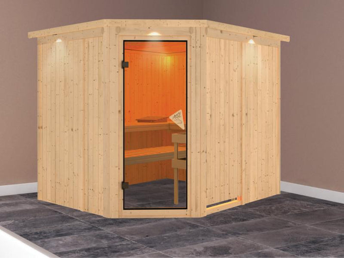 Malin - Karibu Sauna ohne Ofen - mit Dachkranz -