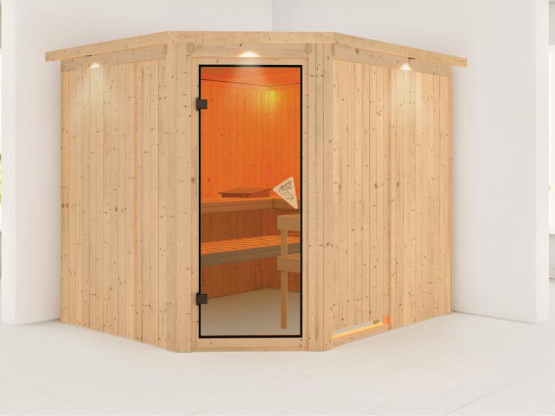 Malin - Karibu Sauna ohne Ofen - mit Dachkranz -