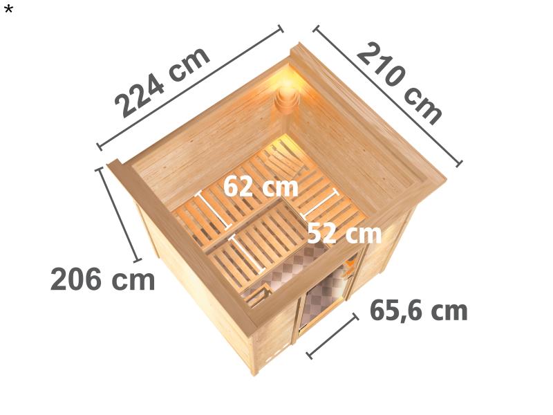 Mojave - Karibu Sauna inkl. 9-kW-Bioofen - mit Dachkranz -