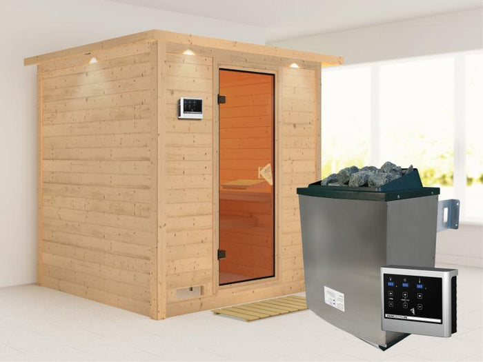 Mojave - Karibu Sauna inkl. 9-kW-Ofen - mit Dachkranz -
