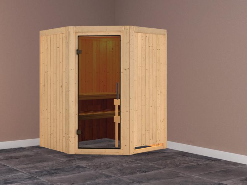 Nanja - Karibu Sauna Plug & Play ohne Ofen - ohne Dachkranz - moderne Saunatür