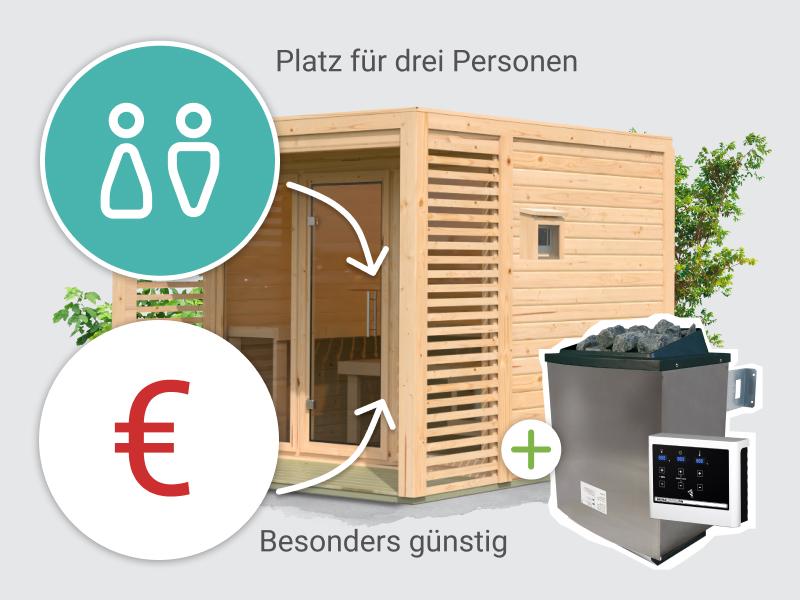 Osb samrt choice Saunahaus Patio 3, 38 mm naturbelassen -inkl. 9 kW Ofen ext. Steuerung- inkl. Dache