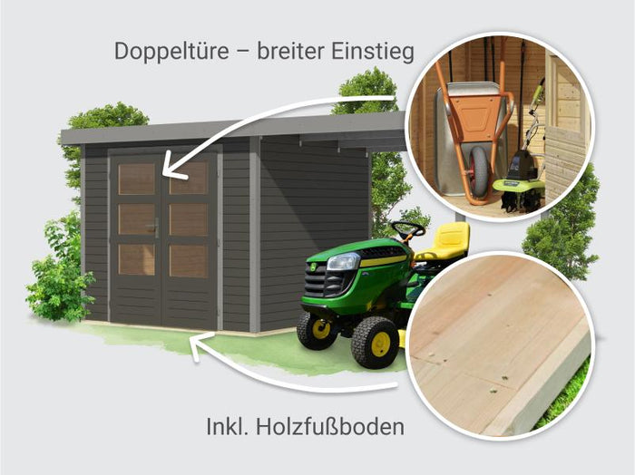 Osb smart chocie Hybrid Gartenhaus Woodtallic 3 B terragrau/graualuminium, im Set mit Fußboden, ink