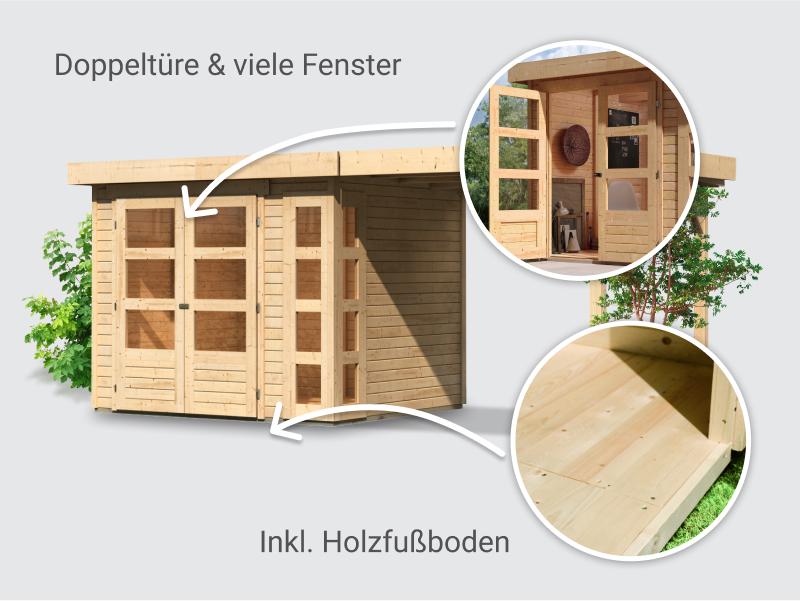 Osb smart choice Gartenhaus Kerken 3 natur inkl. Fußboden und Anbaudach 2,40 m