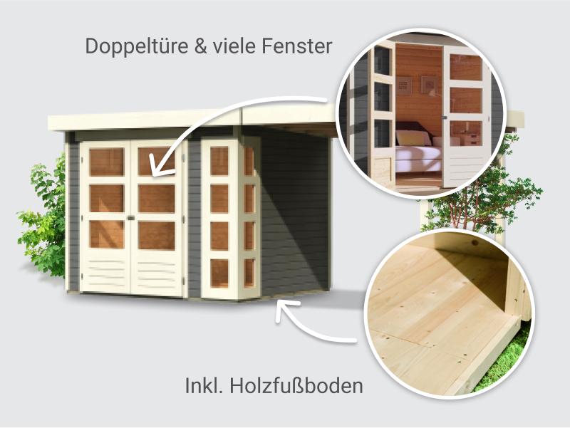 Osb smart choice Gartenhaus Kerken 3 terragrau inkl. Fußboden und Anbaudach 2,40 m