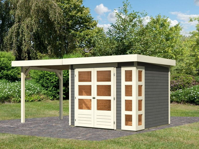 Osb smart choice Gartenhaus Kerken 3 terragrau inkl. Fußboden und Anbaudach 2,40 m