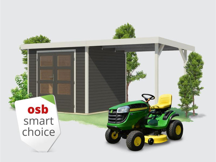 Osb smart choice Hybrid Gartenhaus Woodtallic 3 B terragrau/weiß, im Set mit Fußboden, inkl. 2,35 m