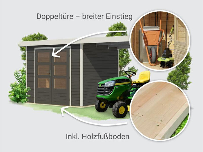 Osb smart choice Hybrid Gartenhaus Woodtallic 3 B terragrau/weiß, im Set mit Fußboden, inkl. 2,35 m