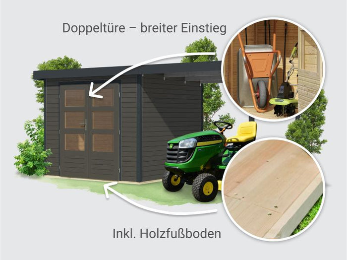 Osb smart choice Hybrid Gartenhaus Woodtallic 3 B terragrau/anthrazit, im Set mit Fußboden, inkl. 2,
