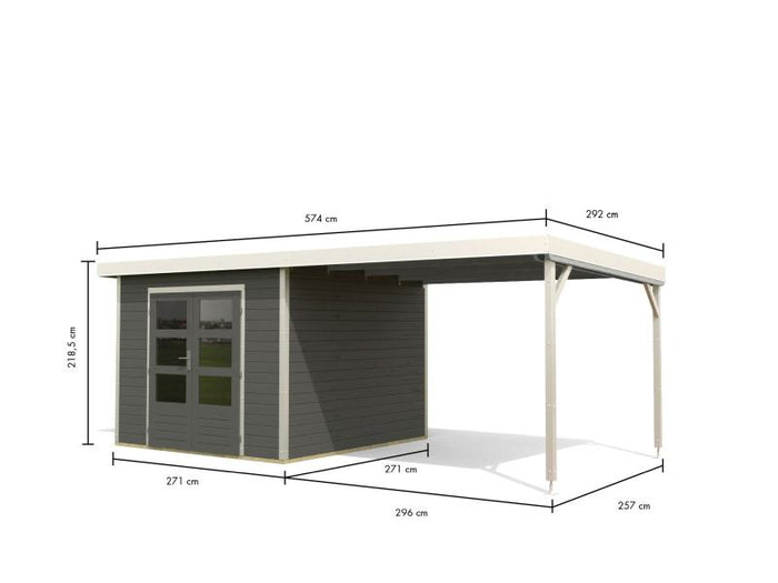 Osb smart choice Hybrid Gartenhaus Woodtallic B, terragrau/weiß im Set mit Fußboden, inkl. 3 m Anbau