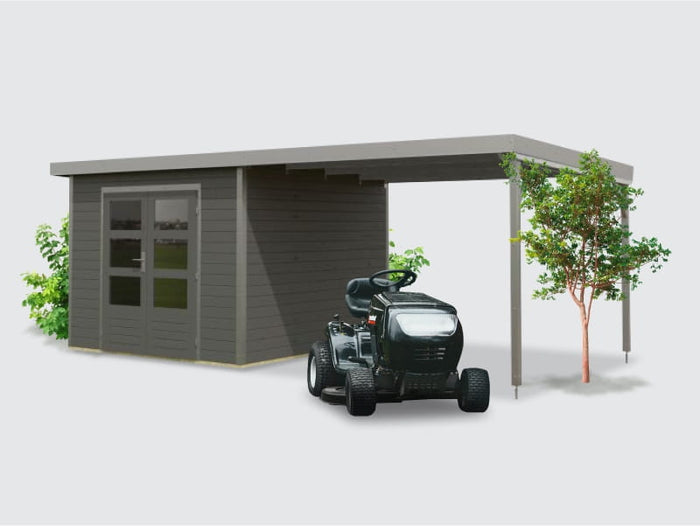 Osb smart choice Hybrid Gartenhaus Woodtallic B, terragrau/staubgrau im Set mit Fußboden, inkl. 3 m