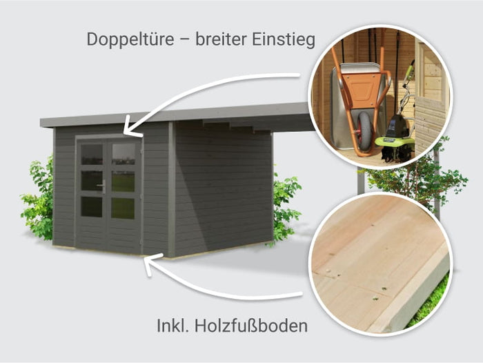 Osb smart choice Hybrid Gartenhaus Woodtallic B, terragrau/staubgrau im Set mit Fußboden, inkl. 3 m