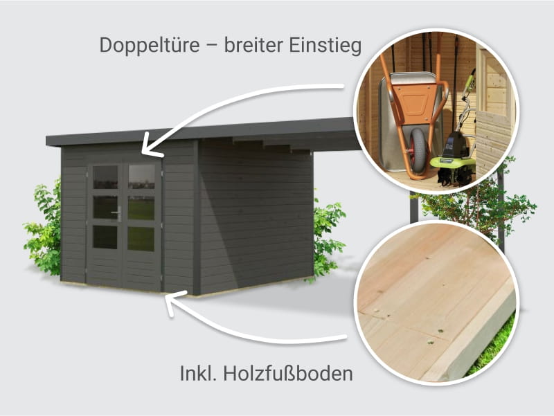 Osb smart choice Hybrid Gartenhaus Woodtallic B, terragrau/anthrazit im Set mit Fußboden, inkl. 3 m