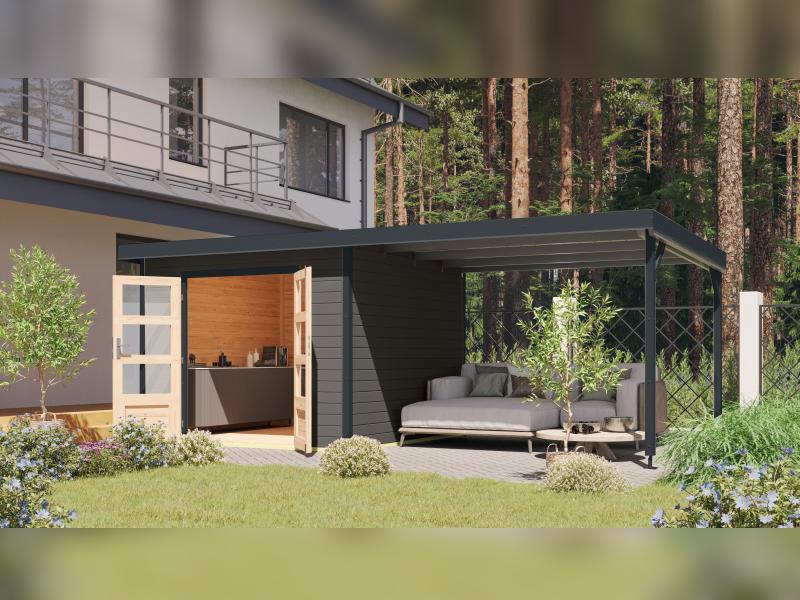 Osb smart choice Hybrid Gartenhaus Woodtallic B, terragrau/anthrazit im Set mit Fußboden, inkl. 3 m
