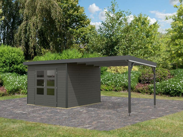 Osb smart choice Hybrid Gartenhaus Woodtallic B, terragrau/anthrazit im Set mit Fußboden, inkl. 3 m