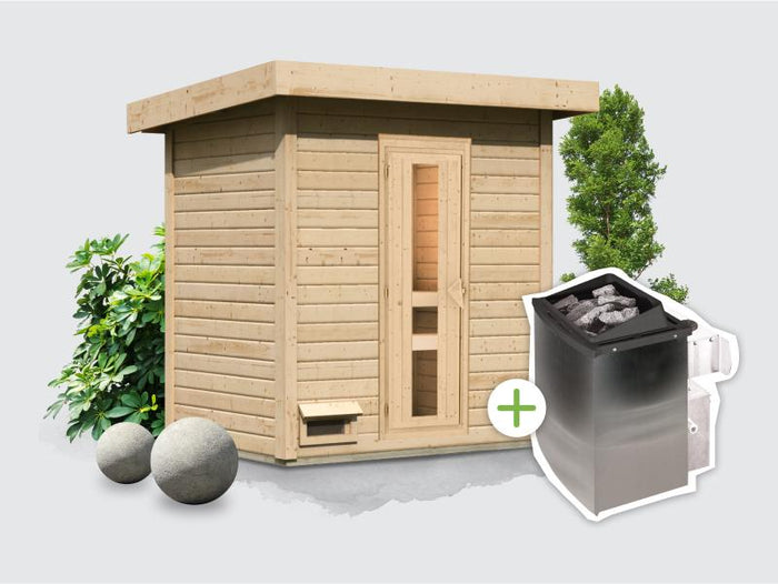 Osb smart choice Saunahaus Hella 1 38 - inkl. 9 kW Ofen integr. Steuerung - inkl. Dacheindeckung un