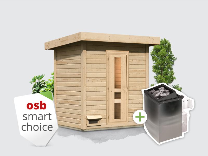 Osb smart choice Saunahaus Hella 1 38 - inkl. 9 kW Ofen integr. Steuerung - inkl. Dacheindeckung un